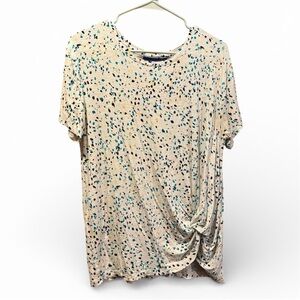 Apt. 9 white speckled knit top with gathered detail Large